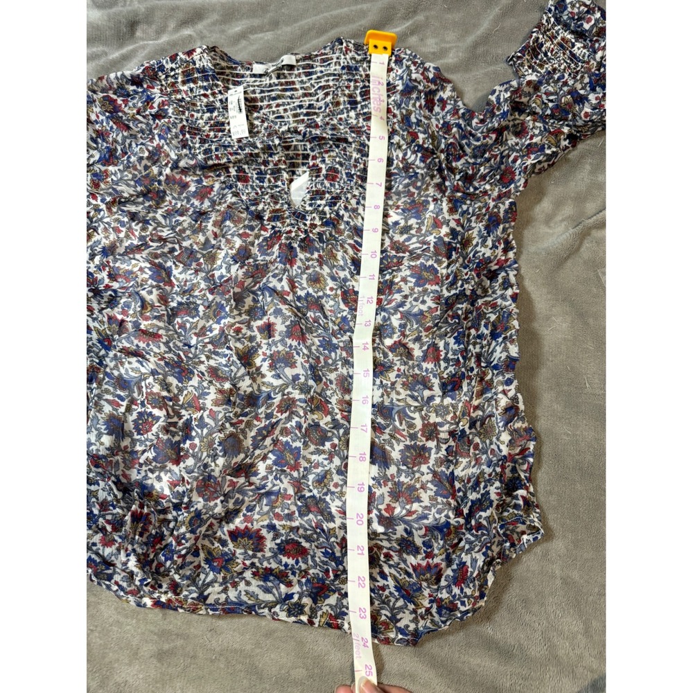 NWT Madewell Smocked Split Crewneck Top Cherry Red Blue Size Small Long Sleeve - Picture 8 of 9